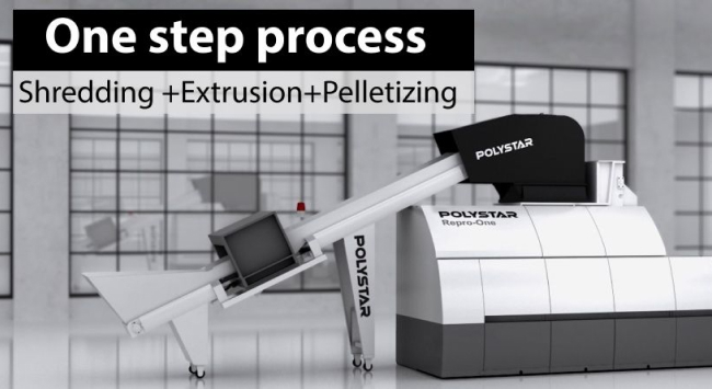 one step process shredding, extrusion, and pelletizing